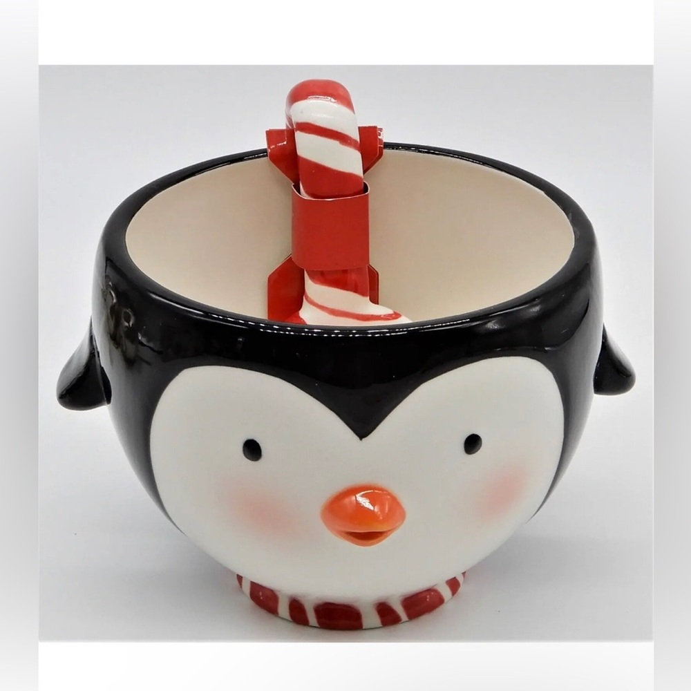 Hallmark Christmas Porcelain Penguin Treat Bowl with Candy Cane Spoon